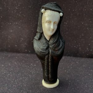 Antique Victorian ivory ladies' bust on ebony-bodied figure – likely parasol or walking stick handle – England, ca. 1860–1890